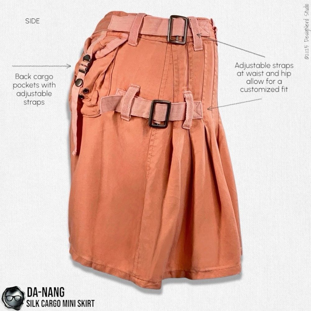 DA-NANG SURPLUS INDO-CHINE VINTAGE SILK PLEATED CARGO MINI SKIRT IN CORAL SMALL - Picture 6 of 13